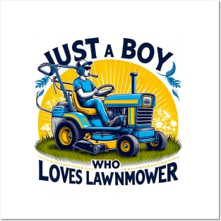 Kids Just A Boy Who Loves lawn mowers Funny lawn mowers Lover Toddler Posters and Art